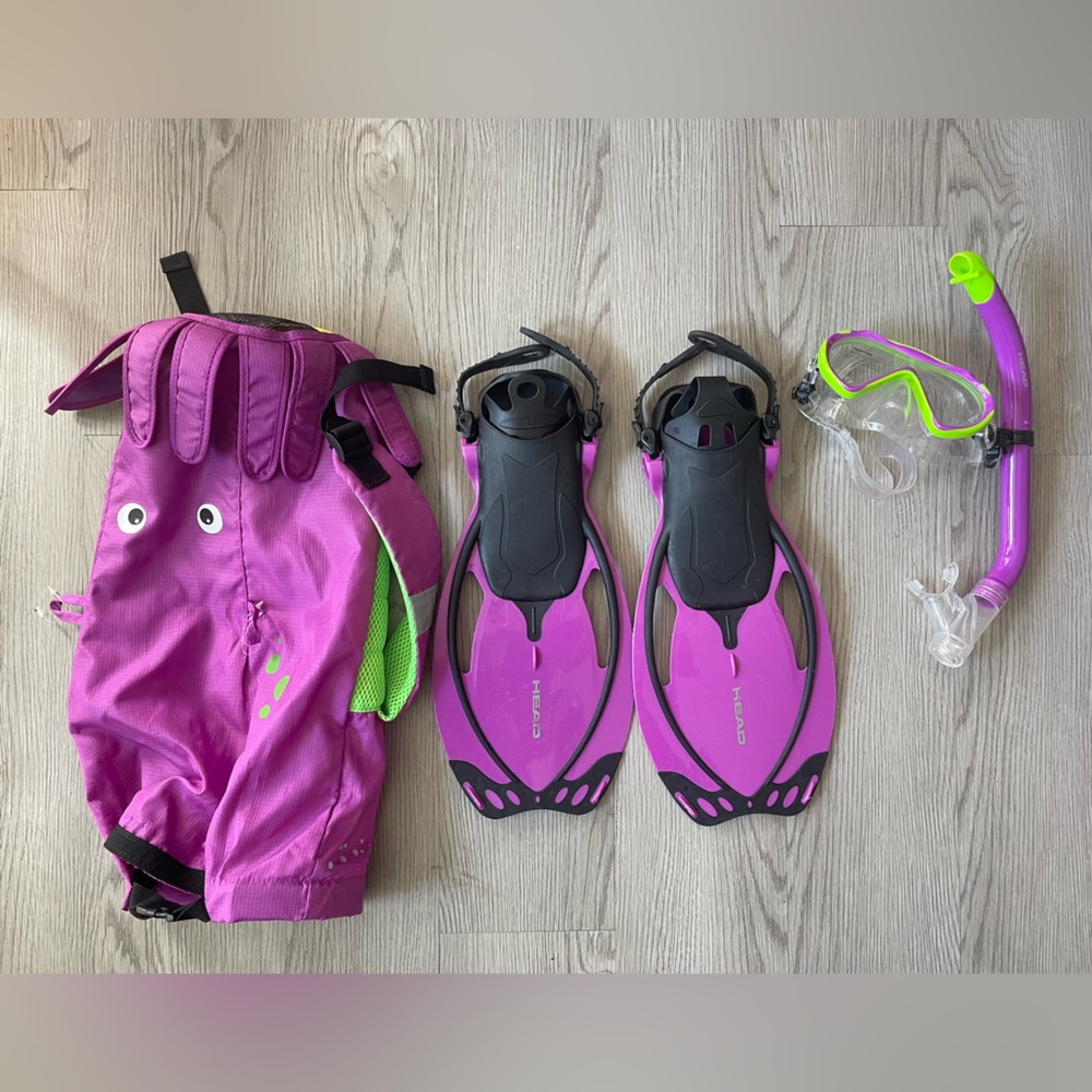 HEAD Kids Swim Trunks and Gear Set and beach backpack - Purple and Green